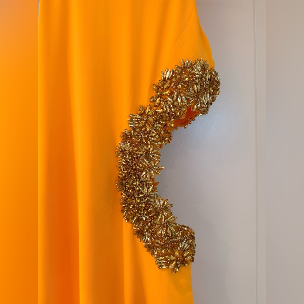 NWOT BRONX AND BANCO Camila Yellow Rhinestone Cutout Maxi Dress - Picture 10 of 15